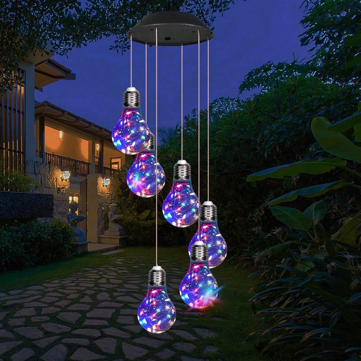 Colorful LED Solar Wind Chimes 21.6inch Light Bulb Shape Mobile Hanging Wind Chime Outdoor Waterproof Decorative Solar Powered Lights For Porch Deck Garden Patio Balcony Decor