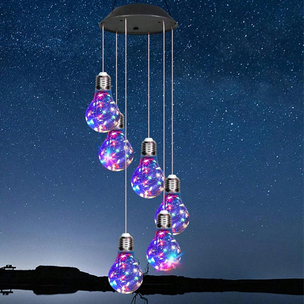 Colorful LED Solar Wind Chimes 21.6inch Light Bulb Shape Mobile Hanging Wind Chime Outdoor Waterproof Decorative Solar Powered Lights For Porch Deck Garden Patio Balcony Decor