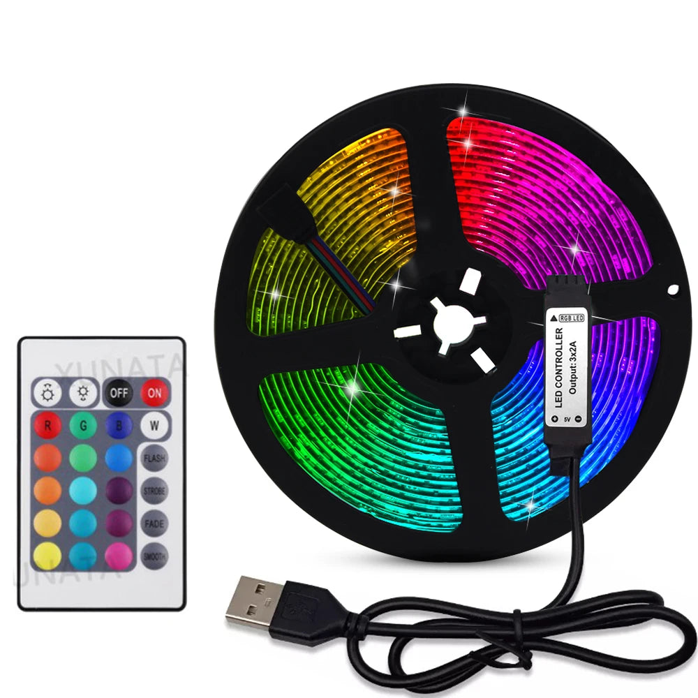 5V USB 5050 RGB LED Strip Light Bluetooth Remote Control 5m 10m Lights Tape TV Backlights Holiday Decor 0.5m 1m 2m 3m Black PCB