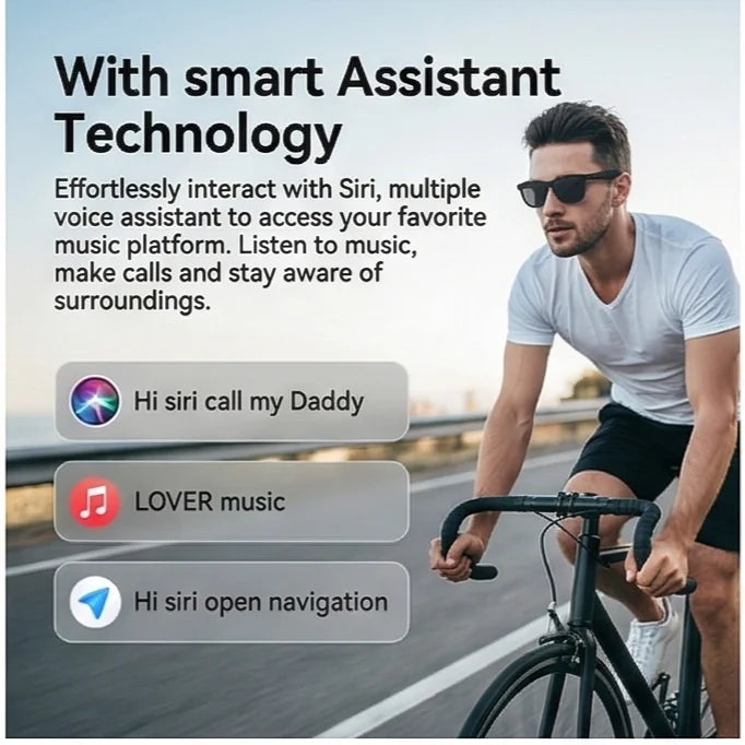 AI Smart Glasses Camera Control Bluetooth Call Voice Assistant for Siri Music Player UV Bluelight Protection  Outdoor Sunglasses