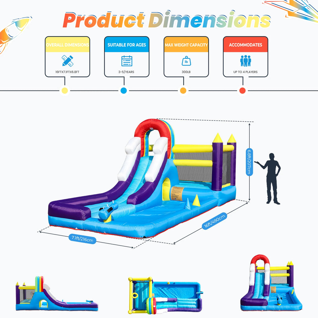 16ft 5m Inflatable Water Slide Bounce House w/ Splash Pool for Kids Backyard Party Children's Playground
