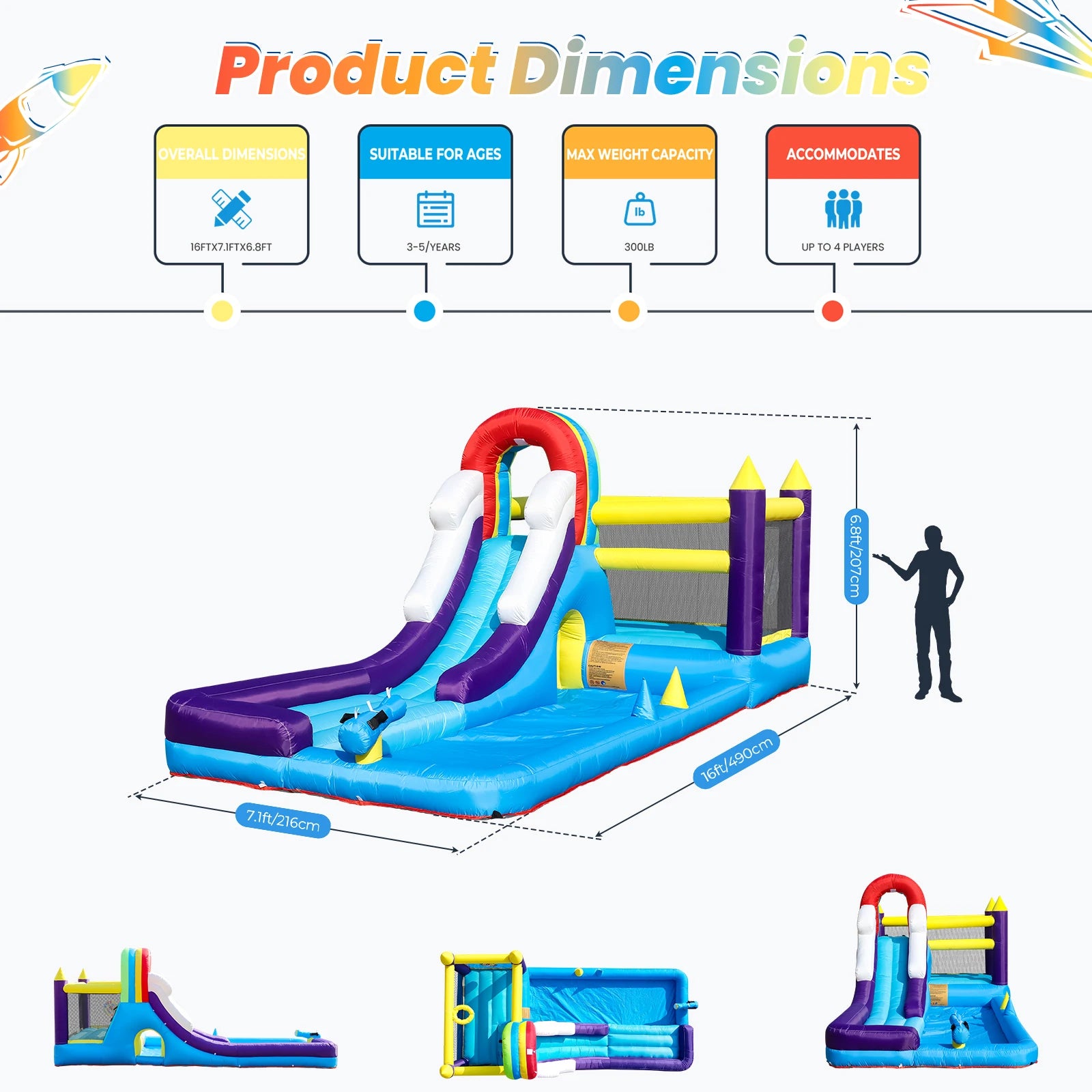 16ft 5m Inflatable Water Slide Bounce House w/ Splash Pool for Kids Backyard Party Children's Playground