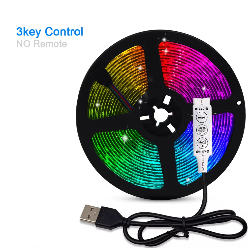 5V USB 5050 RGB LED Strip Light Bluetooth Remote Control 5m 10m Lights Tape TV Backlights Holiday Decor 0.5m 1m 2m 3m Black PCB