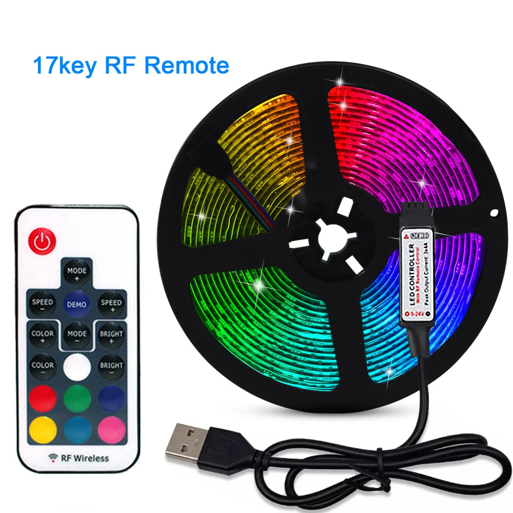 5V USB 5050 RGB LED Strip Light Bluetooth Remote Control 5m 10m Lights Tape TV Backlights Holiday Decor 0.5m 1m 2m 3m Black PCB