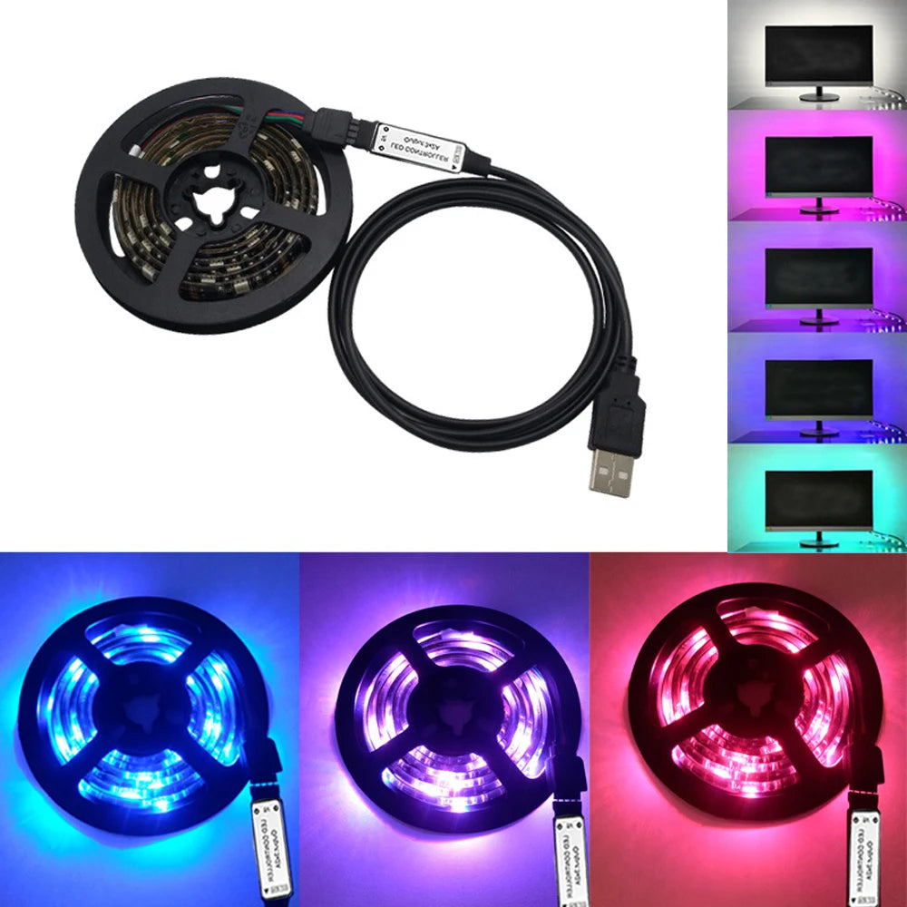 5V USB 5050 RGB LED Strip Light Bluetooth Remote Control 5m 10m Lights Tape TV Backlights Holiday Decor 0.5m 1m 2m 3m Black PCB