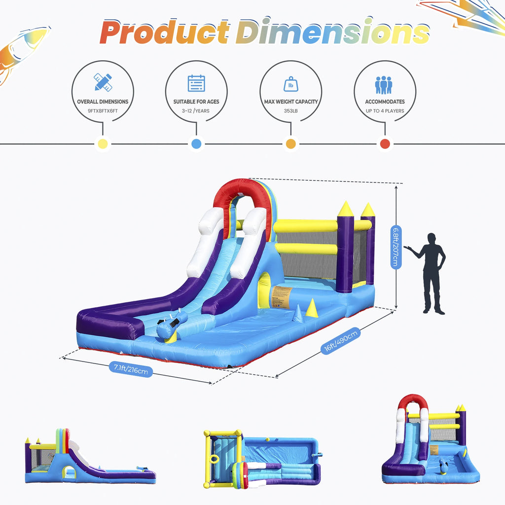 16ft 5m Inflatable Water Slide Bounce House w/ Splash Pool for Kids Backyard Party Children's Playground