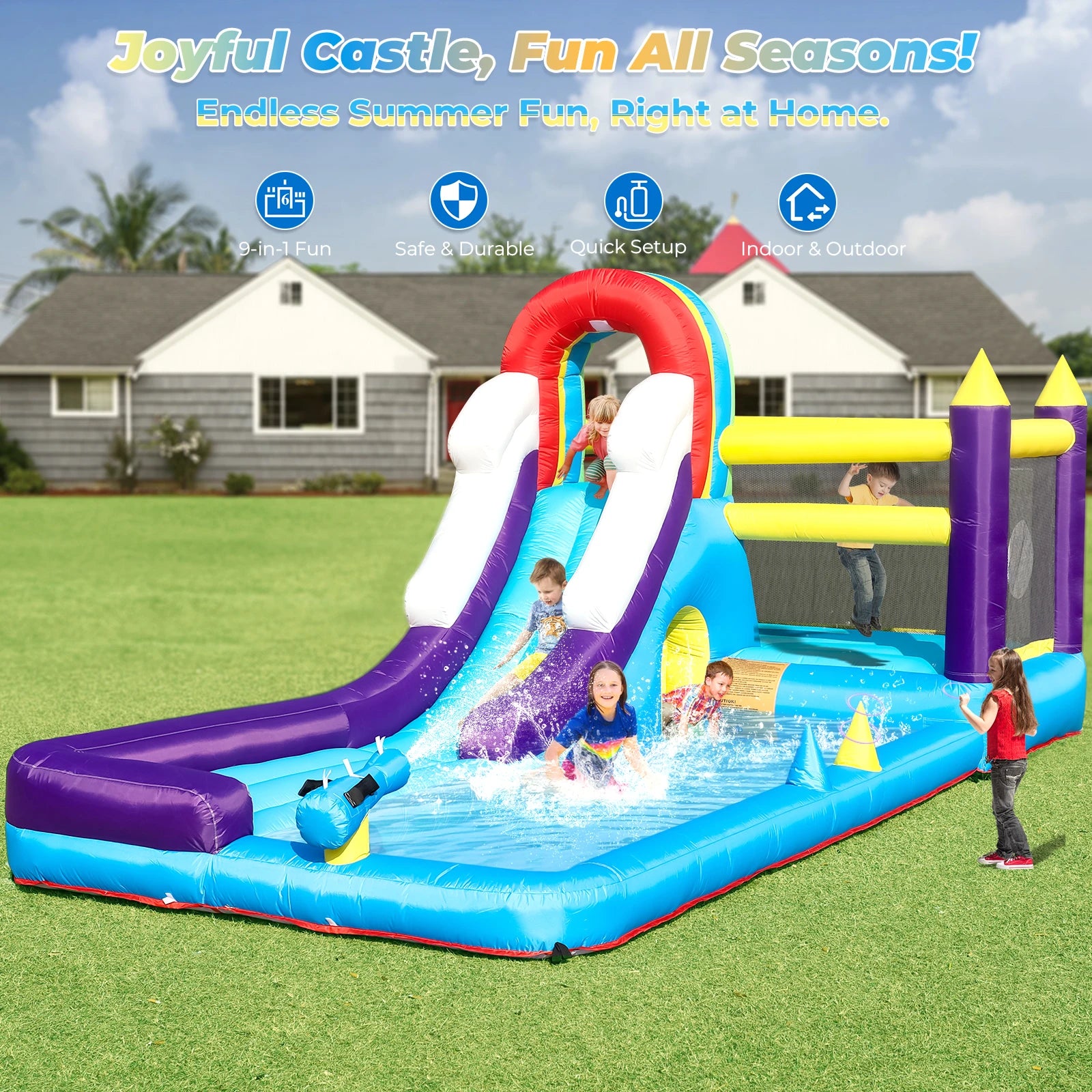 16ft 5m Inflatable Water Slide Bounce House w/ Splash Pool for Kids Backyard Party Children's Playground