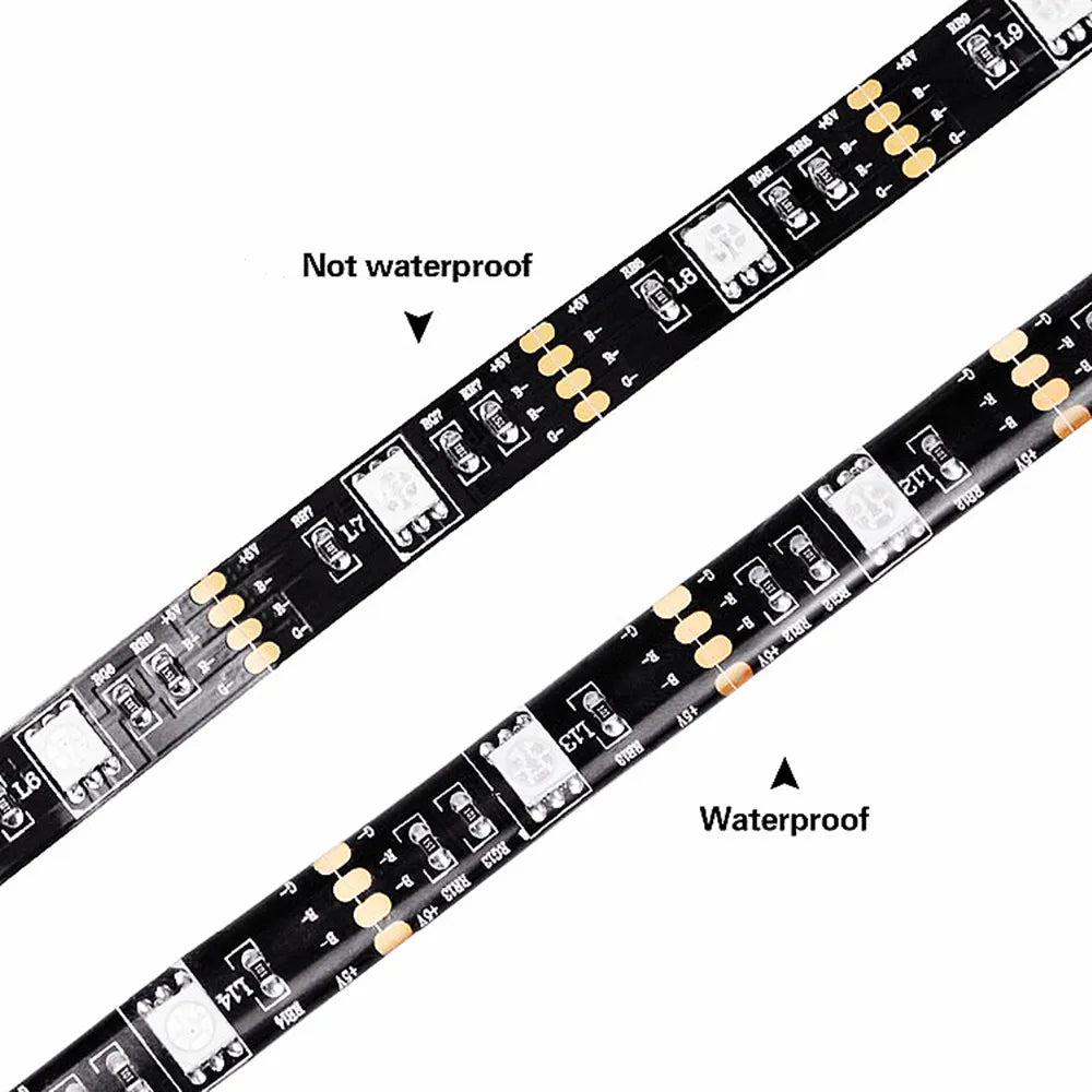 5V USB 5050 RGB LED Strip Light Bluetooth Remote Control 5m 10m Lights Tape TV Backlights Holiday Decor 0.5m 1m 2m 3m Black PCB