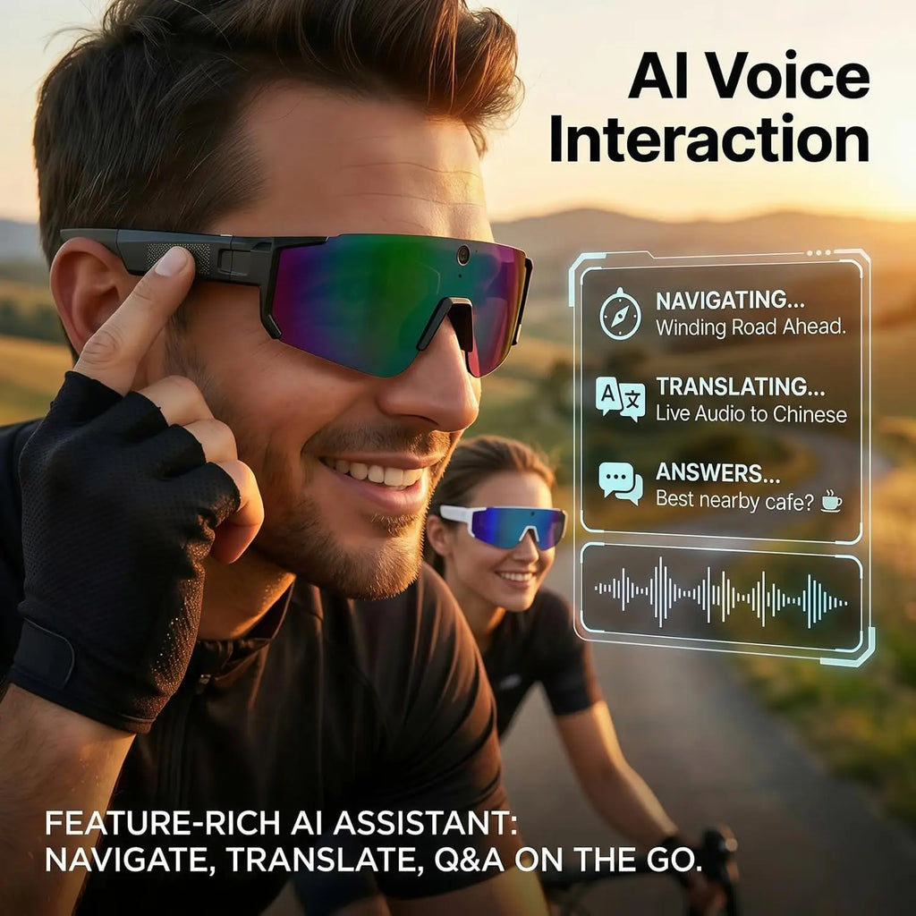 2026New AI Smart Glasses ChatGPT 1080P Camera 8MP Anti-shake Cycling Video&Photo Sport Sunglasses DualMic 32GB Windproof Goggles