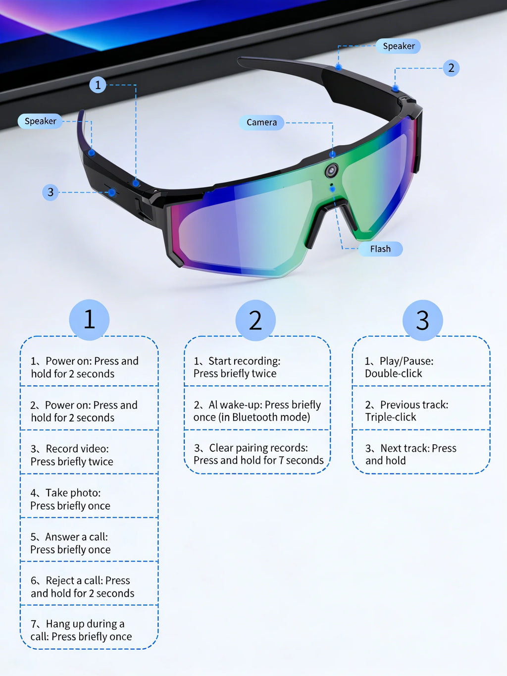 2026New AI Smart Glasses ChatGPT 1080P Camera 8MP Anti-shake Cycling Video&Photo Sport Sunglasses DualMic 32GB Windproof Goggles