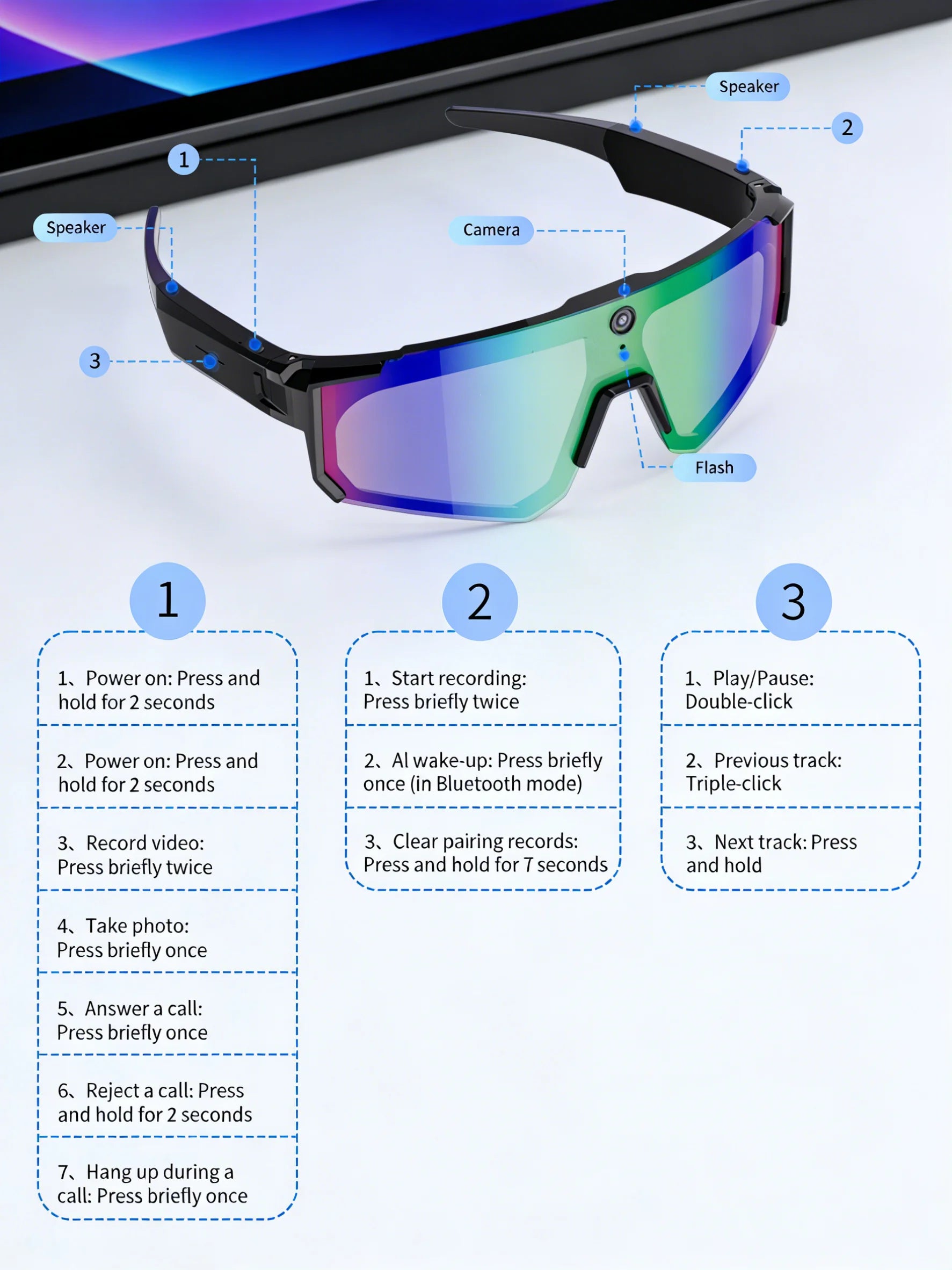 2026New AI Smart Glasses ChatGPT 1080P Camera 8MP Anti-shake Cycling Video&Photo Sport Sunglasses DualMic 32GB Windproof Goggles