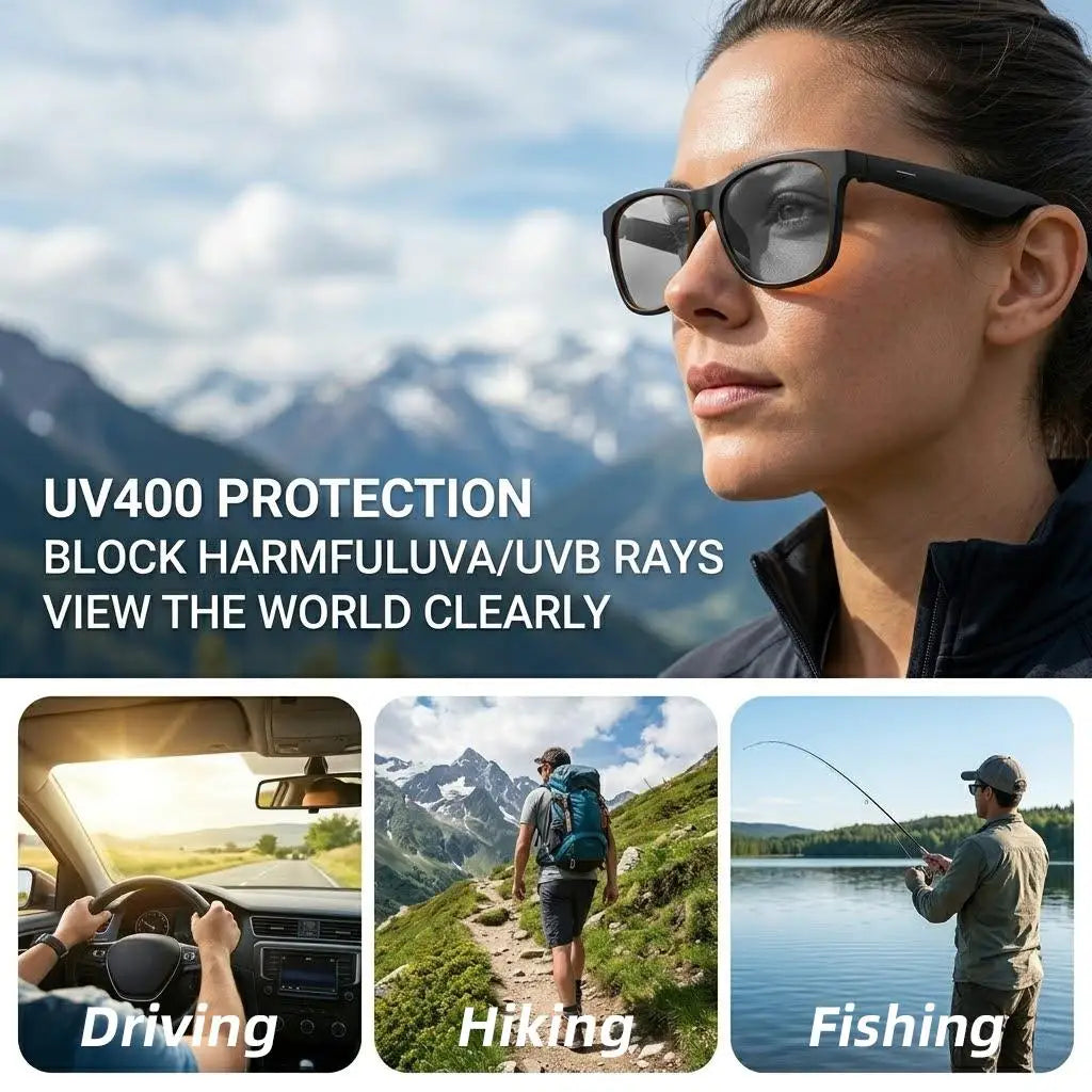 AI Smart Glasses Camera Control Bluetooth Call Voice Assistant for Siri Music Player UV Bluelight Protection  Outdoor Sunglasses
