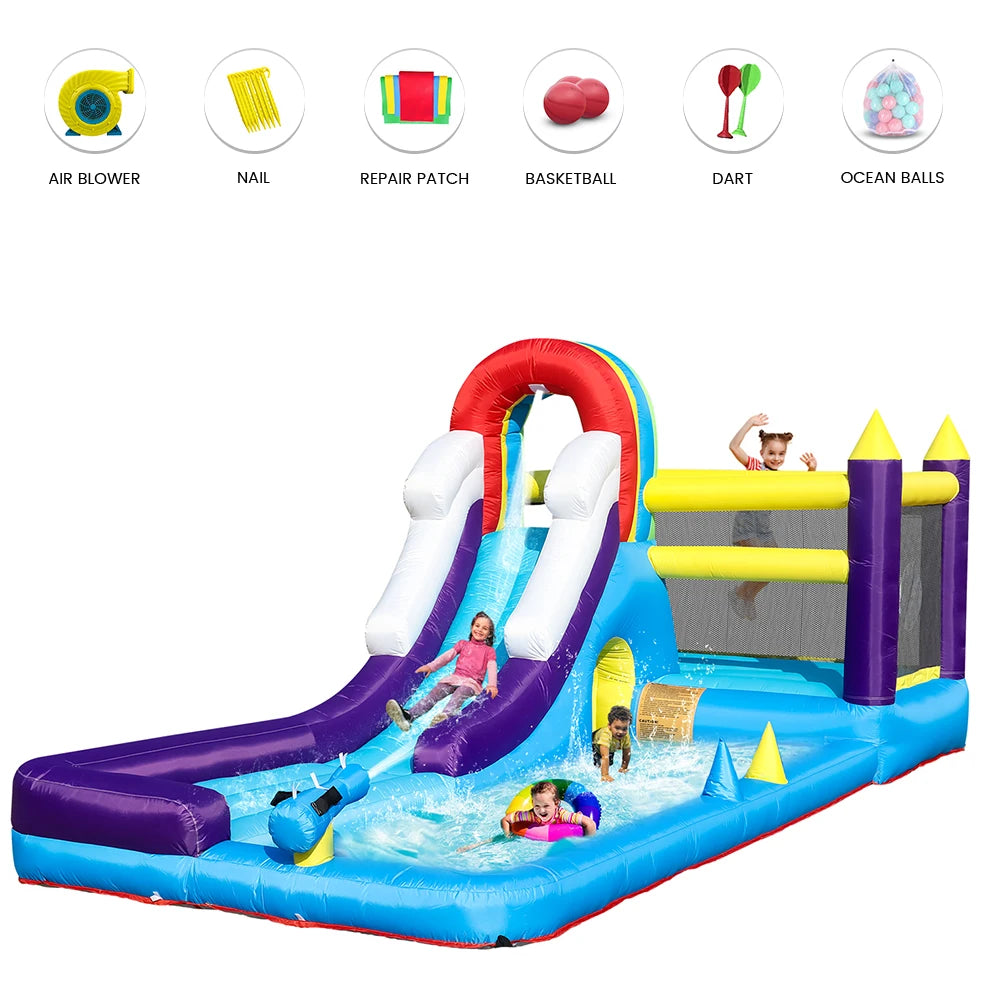 16ft 5m Inflatable Water Slide Bounce House w/ Splash Pool for Kids Backyard Party Children's Playground