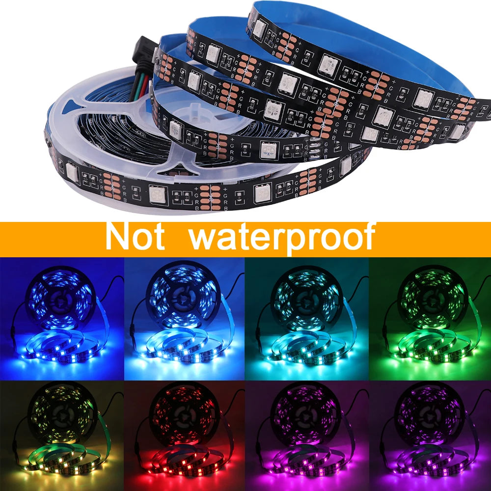 5V USB 5050 RGB LED Strip Light Bluetooth Remote Control 5m 10m Lights Tape TV Backlights Holiday Decor 0.5m 1m 2m 3m Black PCB