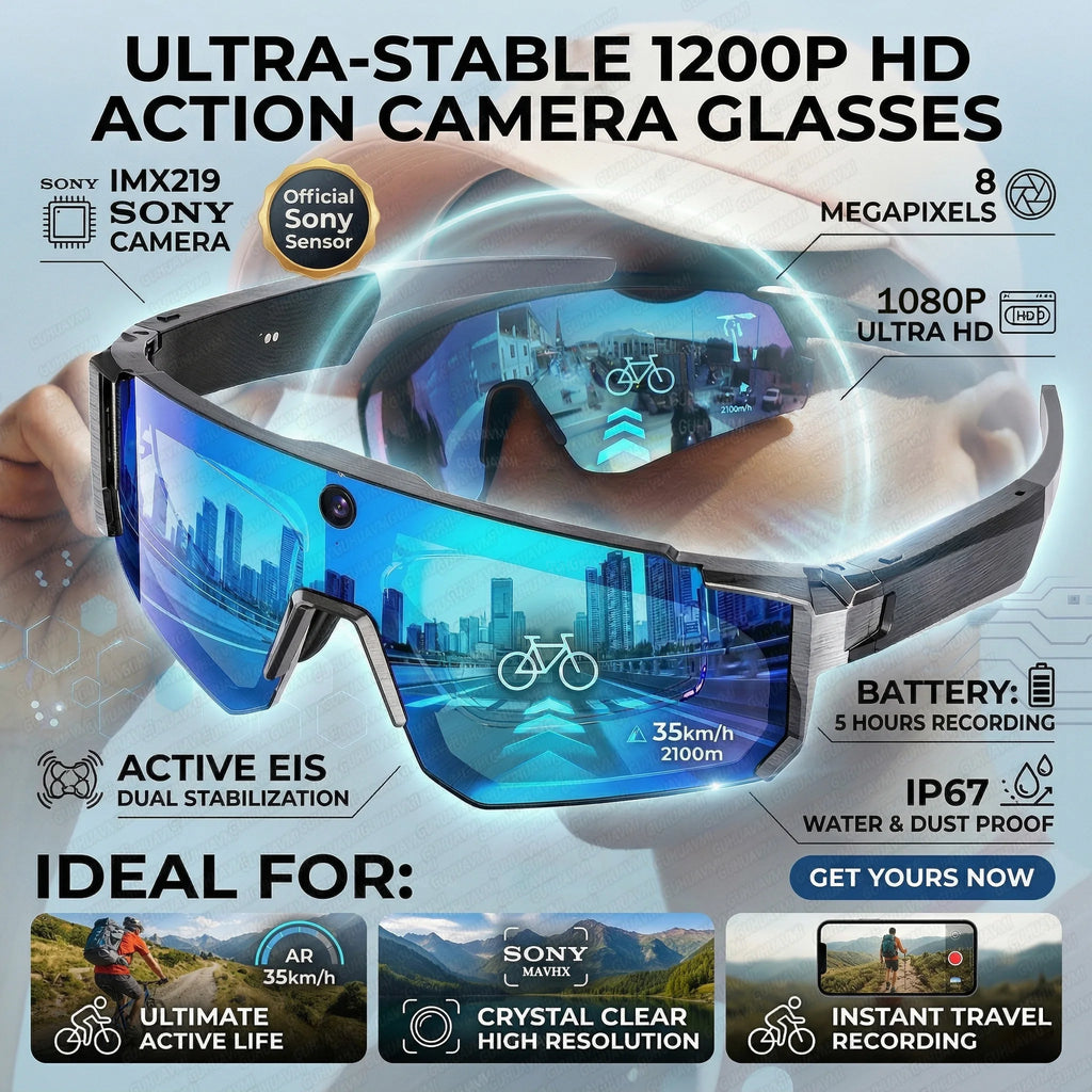 2026New AI Smart Glasses ChatGPT 1080P Camera 8MP Anti-shake Cycling Video&Photo Sport Sunglasses DualMic 32GB Windproof Goggles