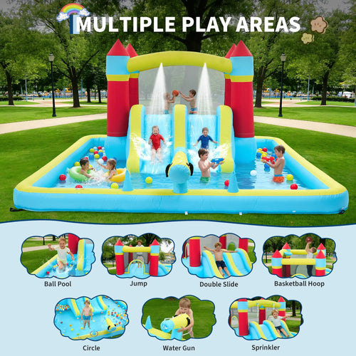 15x11FT Inflatable Bounce House With 450W Blower 7-In-1 Wet Dry Water Slide Kids Jumping Castle For Indoor Outdoor Backyard