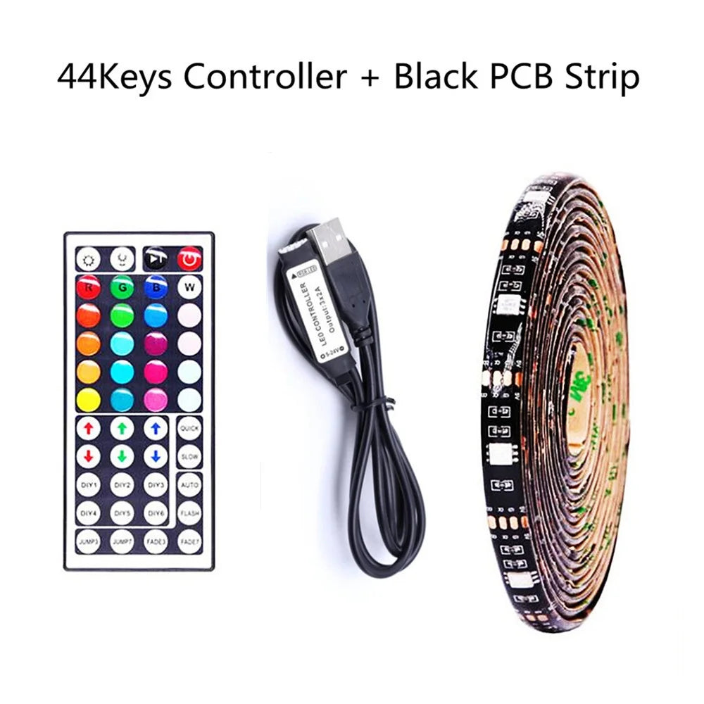 5V USB 5050 RGB LED Strip Light Bluetooth Remote Control 5m 10m Lights Tape TV Backlights Holiday Decor 0.5m 1m 2m 3m Black PCB