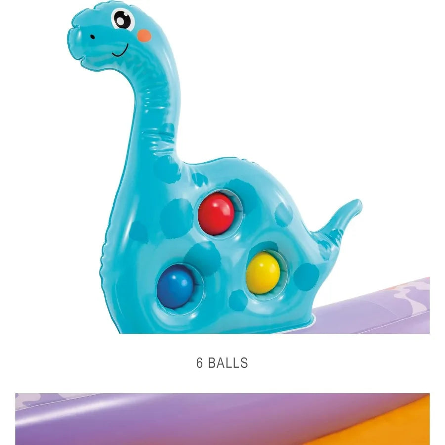 Inflatable Kiddie Pool with Water Sprayer and Slide for Ages 3+ - Dino Park Design - 79 x 62 x 27 - Blue and Green Plastic Mate