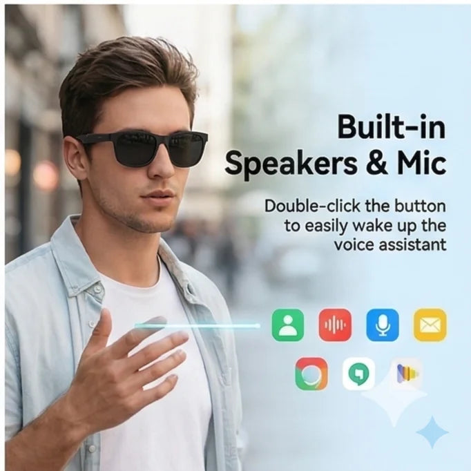 AI Smart Glasses Camera Control Bluetooth Call Voice Assistant for Siri Music Player UV Bluelight Protection  Outdoor Sunglasses