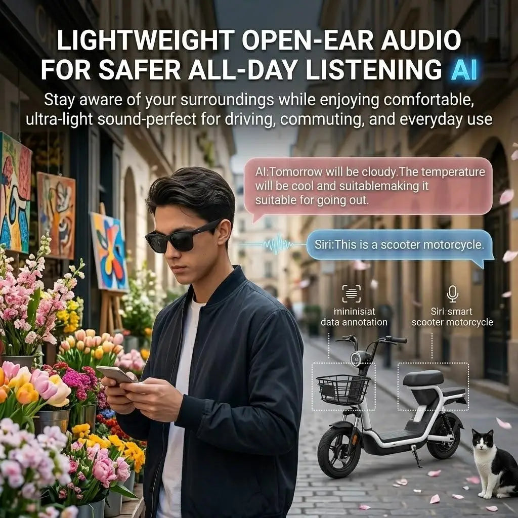 AI Smart Glasses Camera Control Bluetooth Call Voice Assistant for Siri Music Player UV Bluelight Protection  Outdoor Sunglasses
