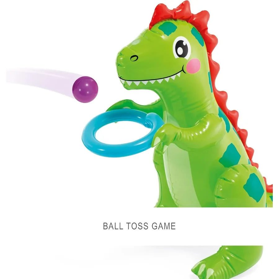 Inflatable Kiddie Pool with Water Sprayer and Slide for Ages 3+ - Dino Park Design - 79 x 62 x 27 - Blue and Green Plastic Mate