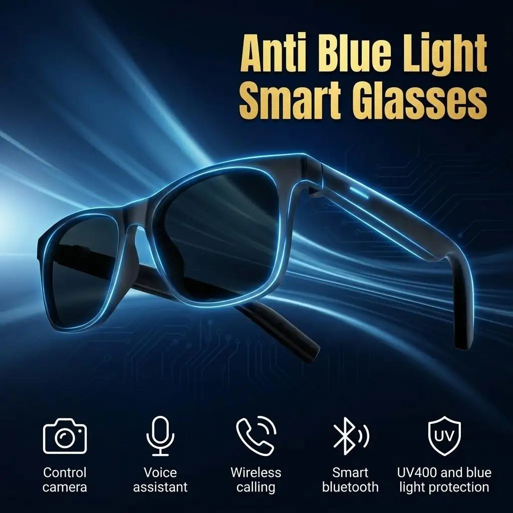 AI Smart Glasses Camera Control Bluetooth Call Voice Assistant for Siri Music Player UV Bluelight Protection  Outdoor Sunglasses