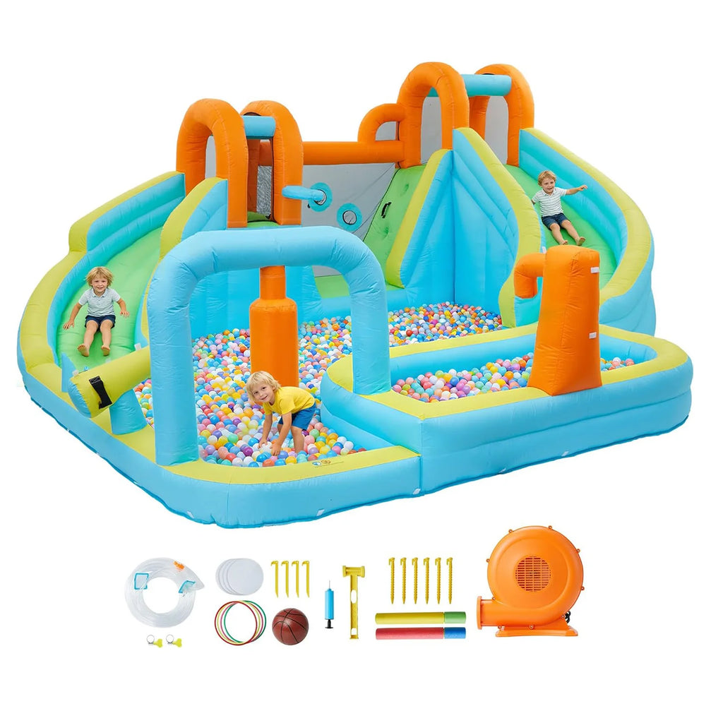10-in-1 Inflatable Bounce House with Slide & Air Blower, Kids Indoor Outdoor Jump Bouncer Playset for Backyard Birthday Parties