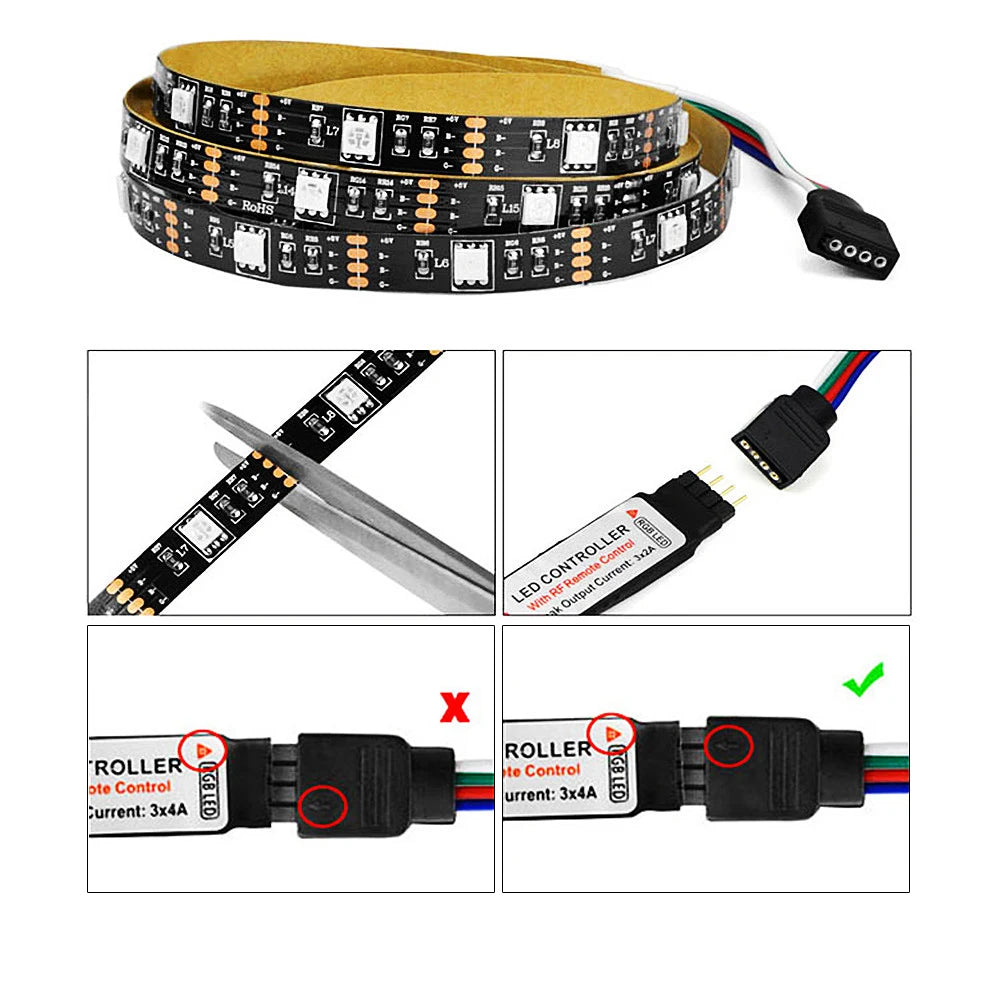 5V USB 5050 RGB LED Strip Light Bluetooth Remote Control 5m 10m Lights Tape TV Backlights Holiday Decor 0.5m 1m 2m 3m Black PCB