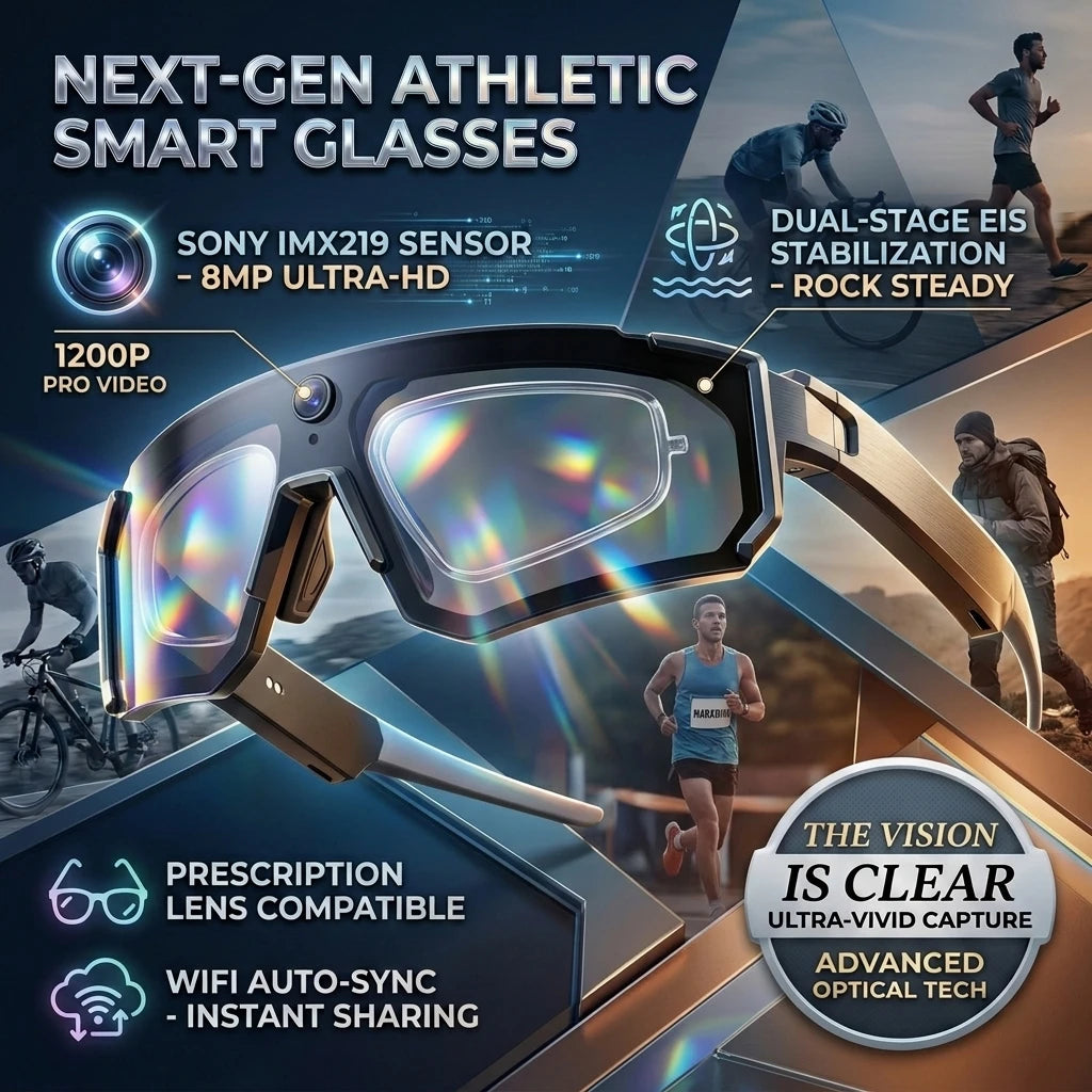 2026New AI Smart Glasses ChatGPT 1080P Camera 8MP Anti-shake Cycling Video&Photo Sport Sunglasses DualMic 32GB Windproof Goggles