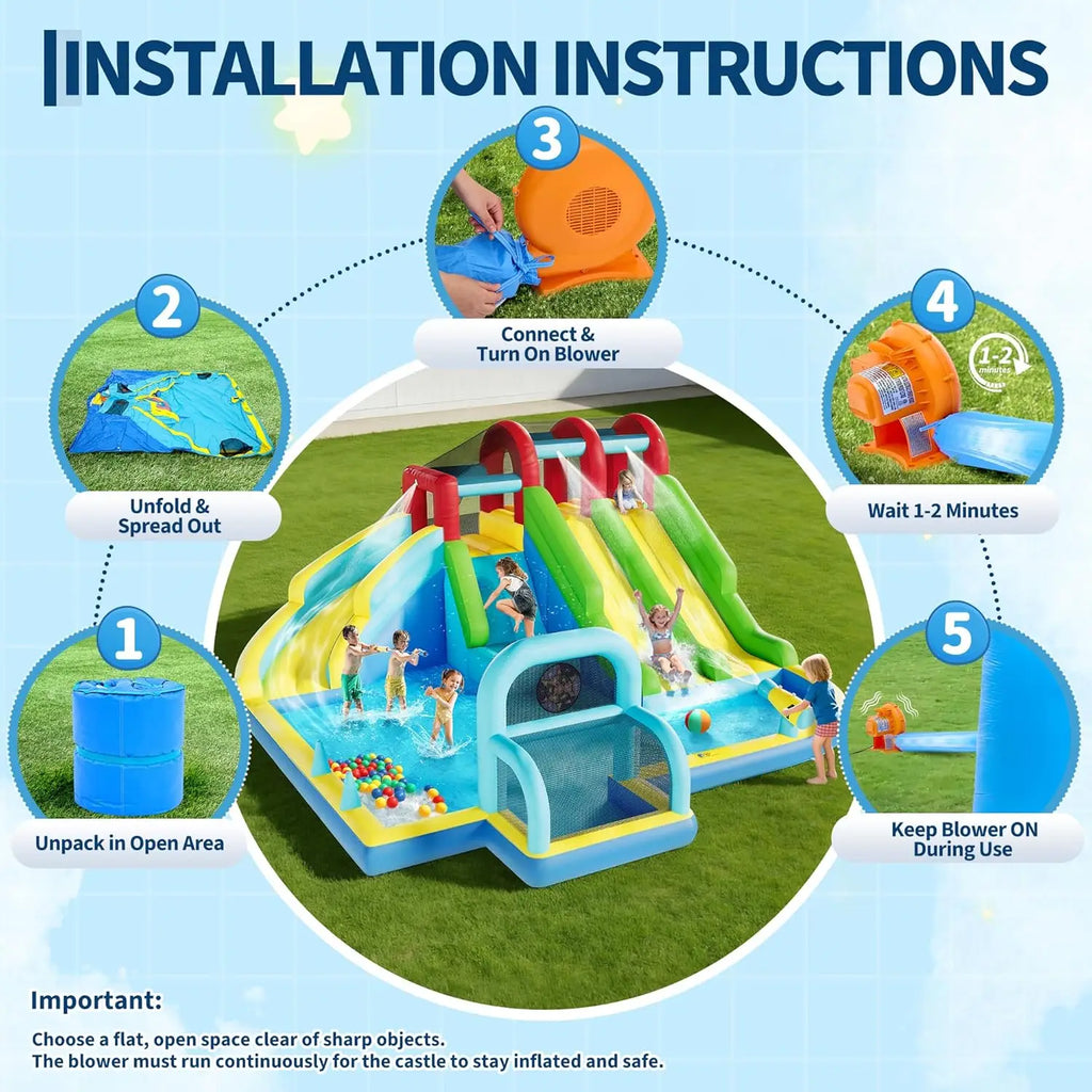 Inflatable Bounce House Oxford Fabric Bouncy Castle with Blower for Kids Indoor Outdoor Toys Play Center Backyard Party Fun
