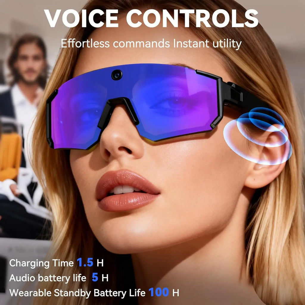 2026New AI Smart Glasses ChatGPT 1080P Camera 8MP Anti-shake Cycling Video&Photo Sport Sunglasses DualMic 32GB Windproof Goggles