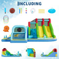 Inflatable Bounce House 3 Water Slides Oxford Fabric Bouncy Castle Kids Play Center with Blower for Indoor Outdoor Backyard Fun