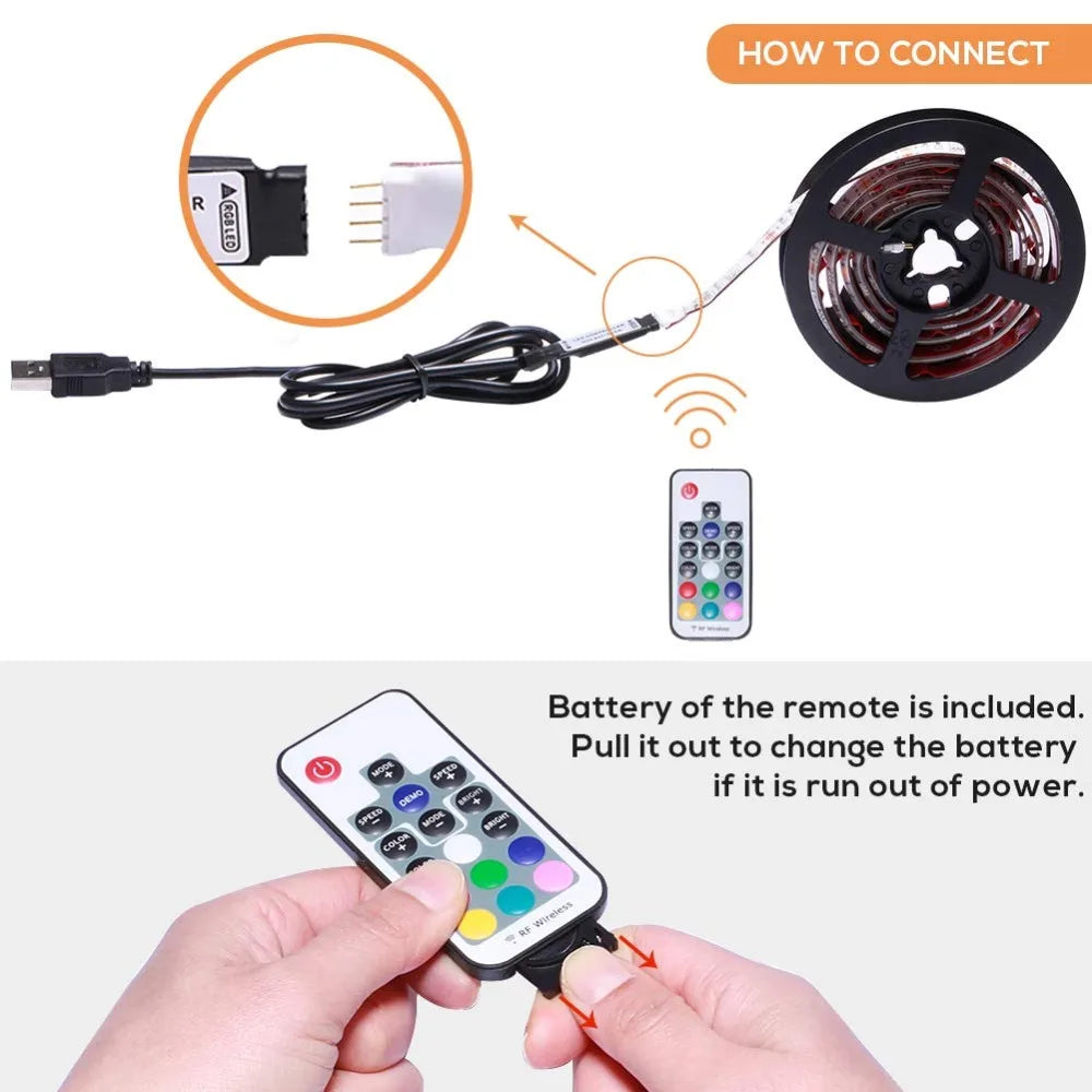 5V USB 5050 RGB LED Strip Light Bluetooth Remote Control 5m 10m Lights Tape TV Backlights Holiday Decor 0.5m 1m 2m 3m Black PCB