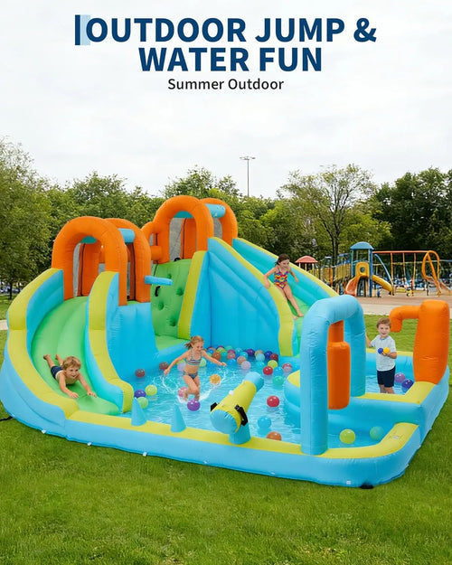 10-in-1 Inflatable Bounce House with Slide & Air Blower, Kids Indoor Outdoor Jump Bouncer Playset for Backyard Birthday Parties