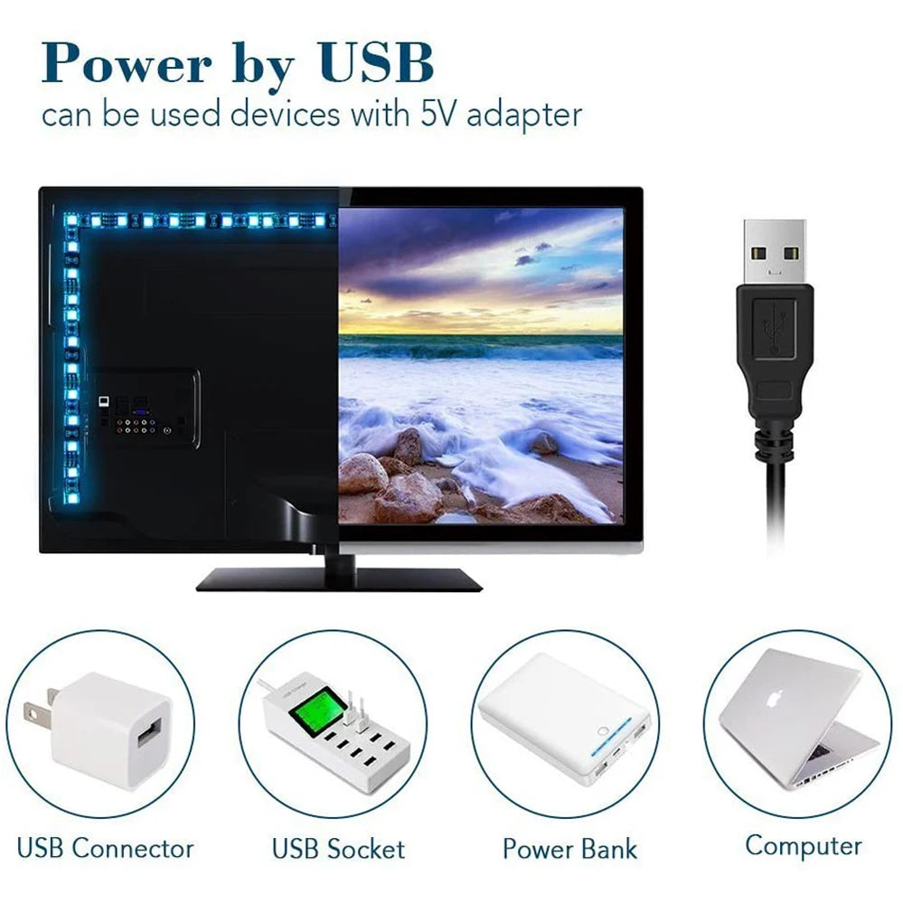 5V USB 5050 RGB LED Strip Light Bluetooth Remote Control 5m 10m Lights Tape TV Backlights Holiday Decor 0.5m 1m 2m 3m Black PCB