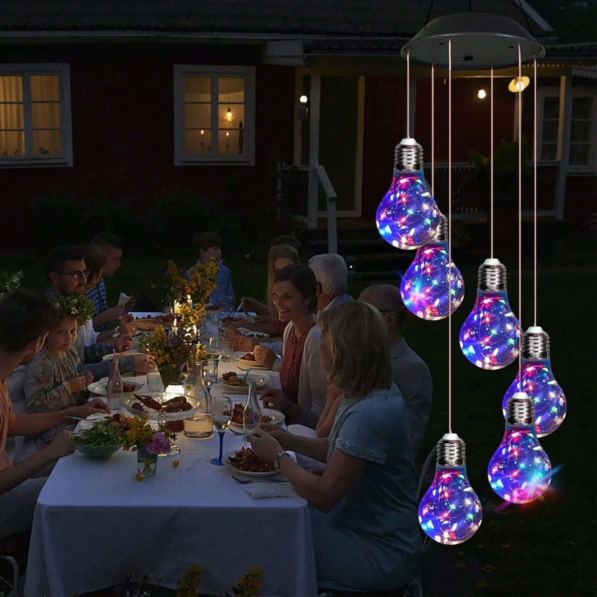 Colorful LED Solar Wind Chimes 21.6inch Light Bulb Shape Mobile Hanging Wind Chime Outdoor Waterproof Decorative Solar Powered Lights For Porch Deck Garden Patio Balcony Decor